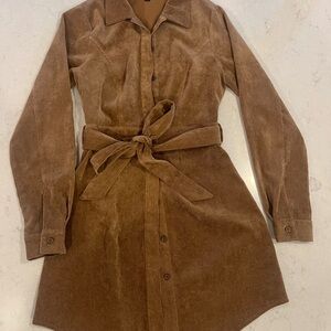 Brown Button-Up Belted Dress